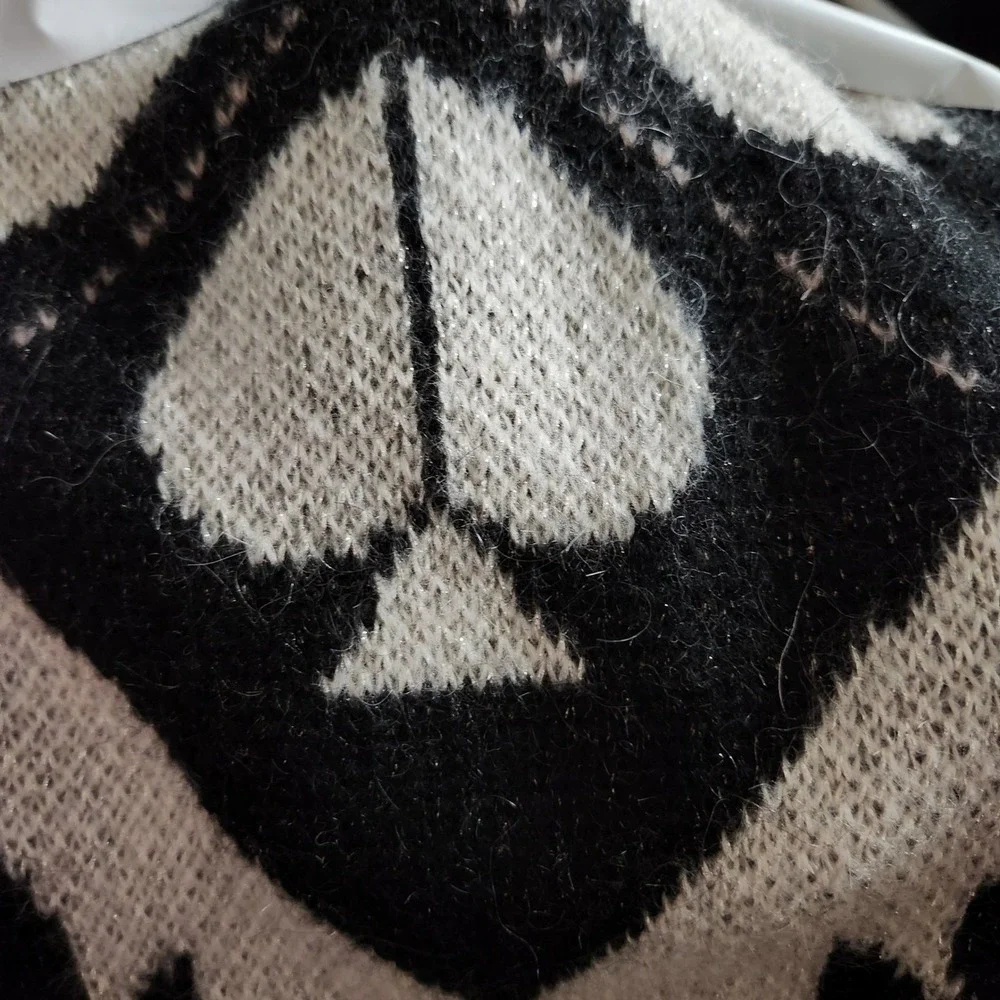 Kate‎ Spade Playful Spade Geo Mock Neck Sweater Black White Sparkle XS NWOT